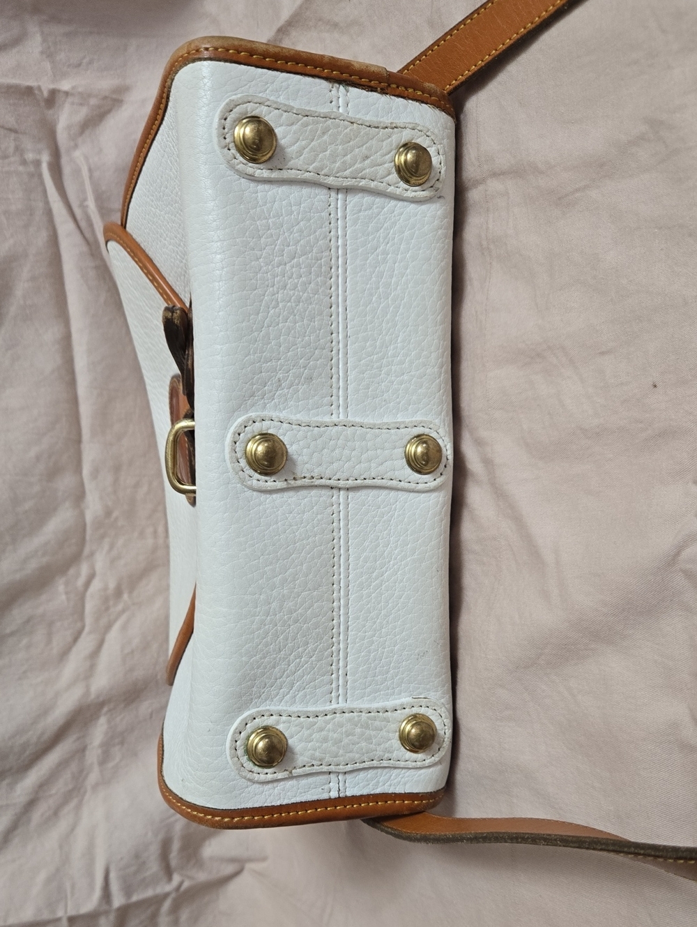 White and Tan Leather Dooney And Bourke Crossbody All Weather Leather Bag - Picture 11 of 11